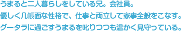 うまると二人暮らしをしている兄。会社員。優しく几帳面な性格で、仕事と両立して家事全般をこなす。グータラに過ごすうまるを叱りつつも温かく見守っている。