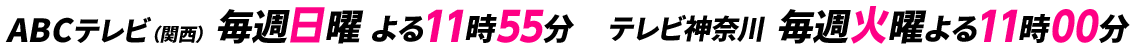 ABCテレビ（関西）毎週日曜よる11時55分　テレビ神奈川毎週火曜よる11時00分