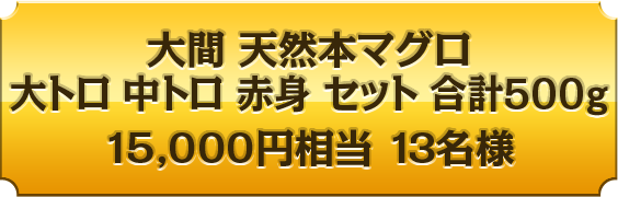 大間 天然本マグロ 大トロ 中トロ 赤身 セット 合計５００ｇ15,000円 相当１３名様