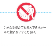 いかなる場合でも飛んできたボールに触れないでください。