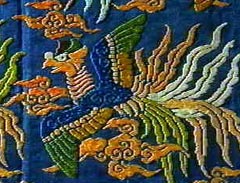 紺地鳳凰文様唐織裂(桃山時代･織悦)