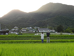 竹内街道 画像：夕景の二上山
