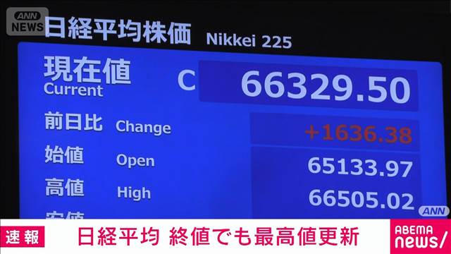 速報】日経平均取引時間中の最高値（5月29日：6万6505円）更新一時6万